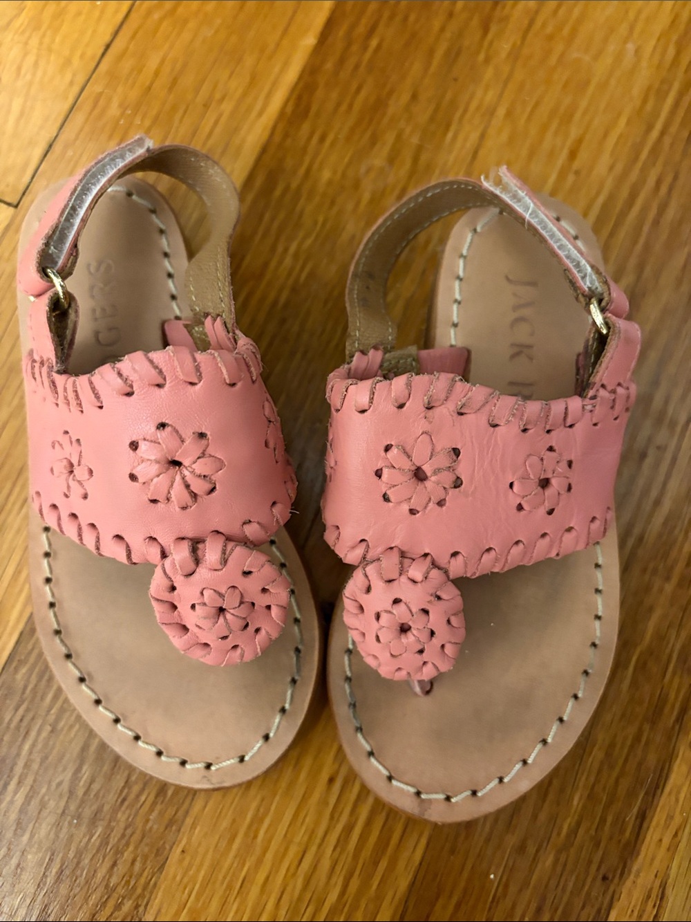 Jack Rogers Kids Coral Pink Floral Leather Sandals